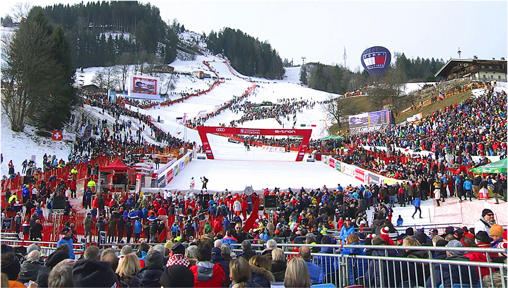 Blick auf den Ganslernhang in Kitzbühel