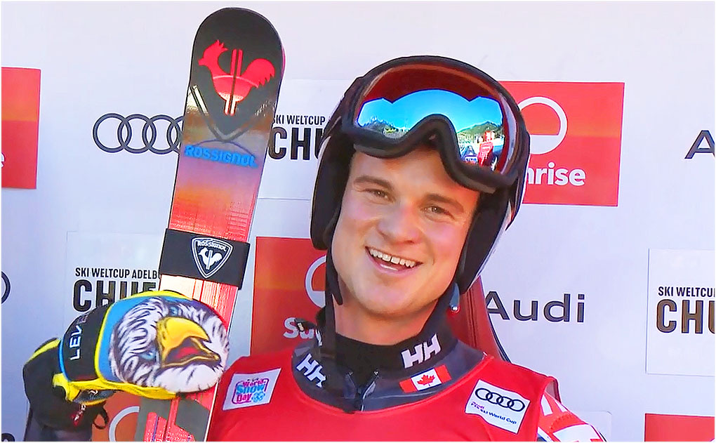 Riesentorlaufspezialist Trevor Philip vom Team Canada hängt die Skier an den Nagel