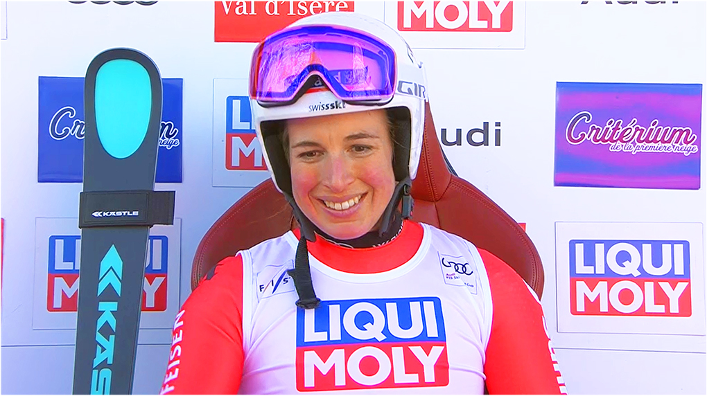 Abfahrts-Weltmeisterin Jasmine Flury feiert in Val d’Isere ihren ersten Ski-Weltcup-Abfahrtssieg.