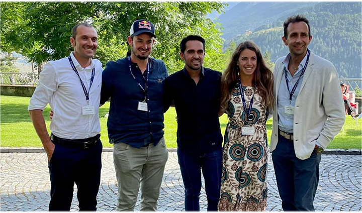 Ivan Basso, Dominik Paris, Alberto Contador, Marta Bassino und Mike Maric (Foto: © Georg Pircher)