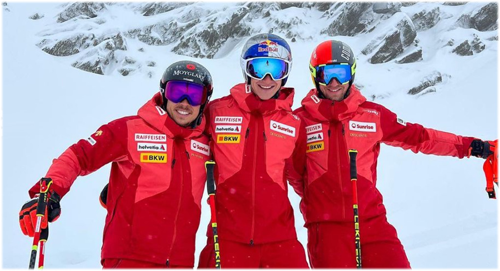 Gino Caviezel, Marco Odermatt und Justin Murisier in Ushuaia. (Foto: © Marco Odermatt / Instagram)