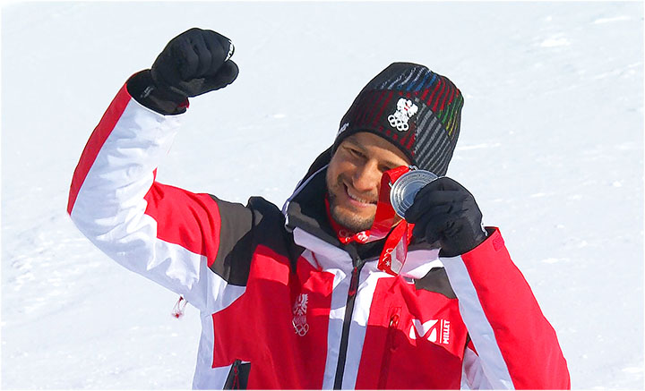 Kombi-Olympiasieger Johannes Strolz gewinnt Olympische Silbermedaille im Slalom.