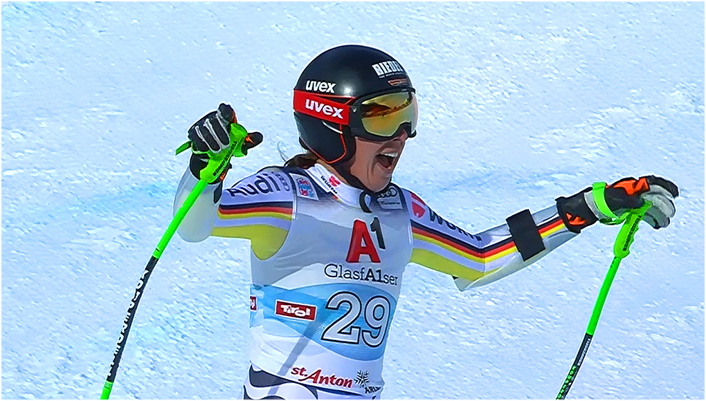 Kira Weidle mit Tagesbestzeit beim 1. Abfahrtstraining beim Ski Weltcup Finale in Saalbach.