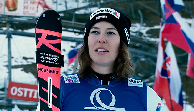 Michelle Gisin freut sich über erstes Slalom-Podest