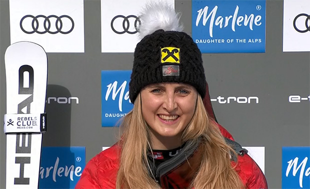 Nina Ortlieb feiert ersten Ski Weltcup Sieg beim Super-G von La Thuile