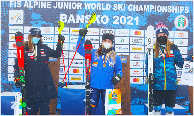 Ski-Junioren-WM 2021: Italienerin Sophie Mathiou gewinnt im Damen-Slalom WM-Gold (Foto: © Facebook/FIS Alpine Junior World Ski Championships Bansko 2021)